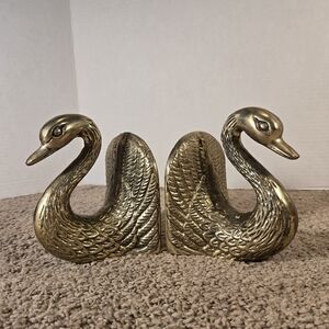 Vintage MCM 6” Solid Brass Swan Bookends